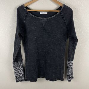 American Able Womens M Thermal Waffle Knit Cuff Details In Washed Black